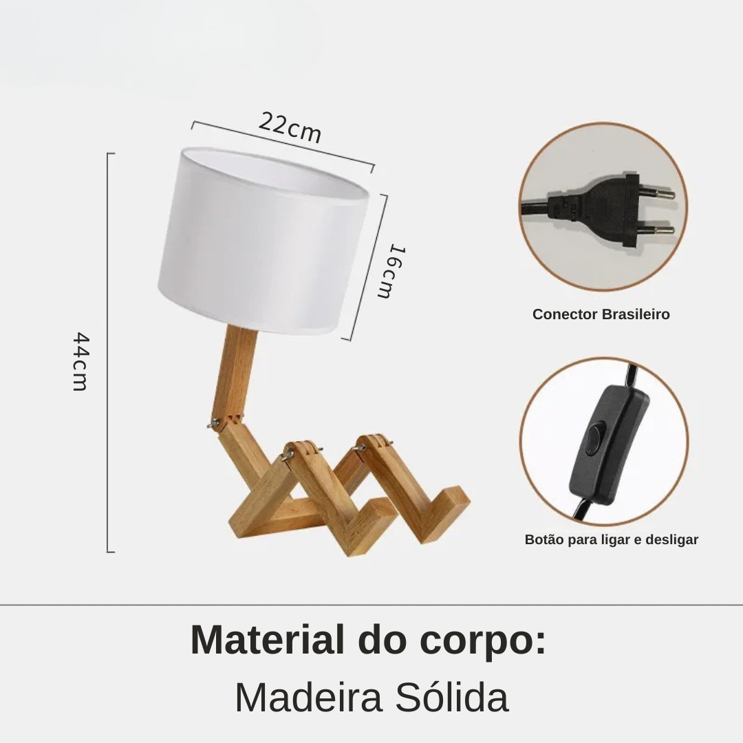 Luminária de Madeira Articulada Robô Nordic