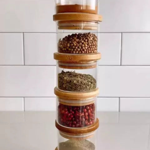 Kit 6 potes herméticos com tampa em bambu