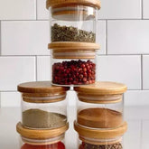 Kit 6 potes herméticos com tampa em bambu
