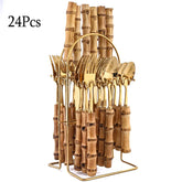 Conjunto de Talheres Bambu Essence – 24 Peças Naturais com Suporte